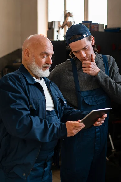Engineers using tablet